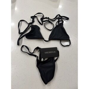 Sherrylo Micro Bikini Set Black Triangle Top G-String Thong HW1890 Womens Size S